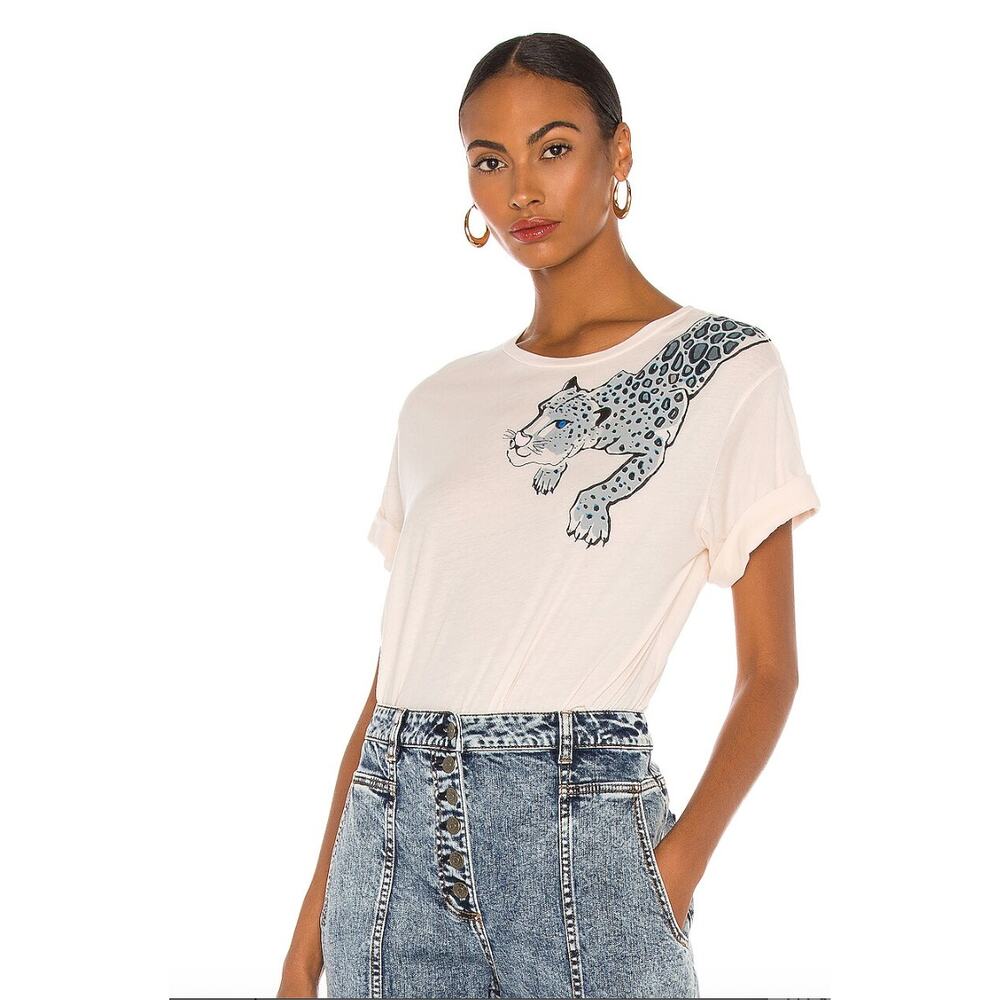 Le Superbe Painted Lil' Leopard Graphic Tee in Light Pink Cotton T-shirt sz. XS
